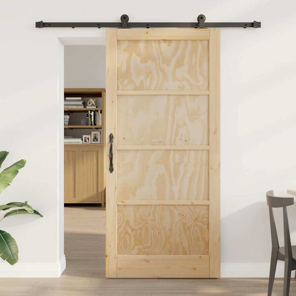 vidaXL Sliding Door Natural and Black 93 x 202 cm Solid Pine Wood