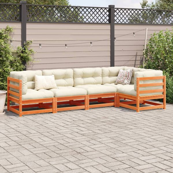 vidaXL 5 Piece Garden Sofa Set Wax Brown Solid Wood Pine