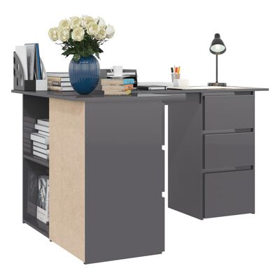 vidaXL Corner Desk High Gloss Grey 145x100x76 cm Engineered Wood