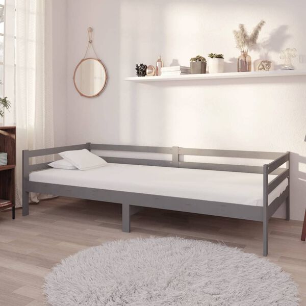 vidaXL Day Bed without Mattress Grey Solid Wood Pine 90x200cm
