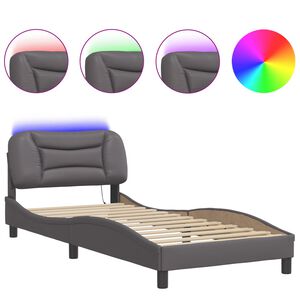 vidaXL Bed Frame with LED without Mattress "Hvar" Grey 90x190 cm