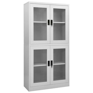 vidaXL Office Cabinet | Light Grey | Steel, Tempered Glass | Large