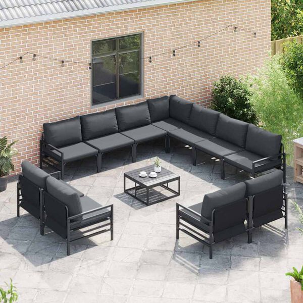vidaXL Garden Sofa Set with Cushion 11 pcs Black Steel