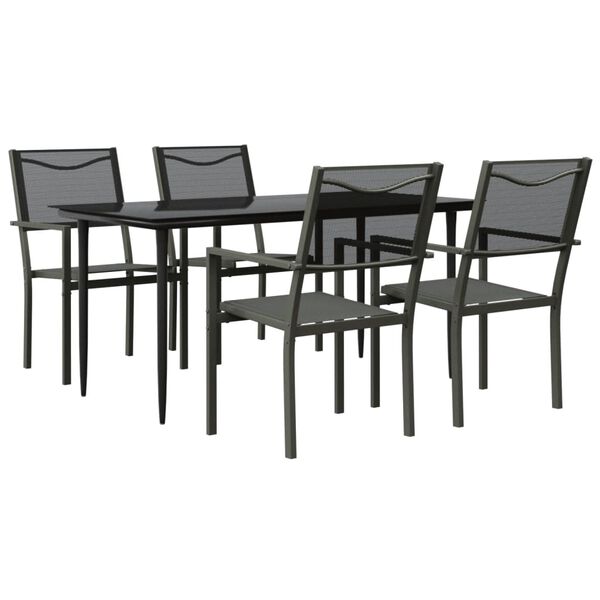 vidaXL 5 Piece Garden Dining Set Black Steel and Textilene