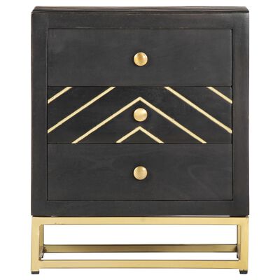 vidaXL Bedside Cabinet Black and Gold 40x30x50 cm Solid Mango Wood