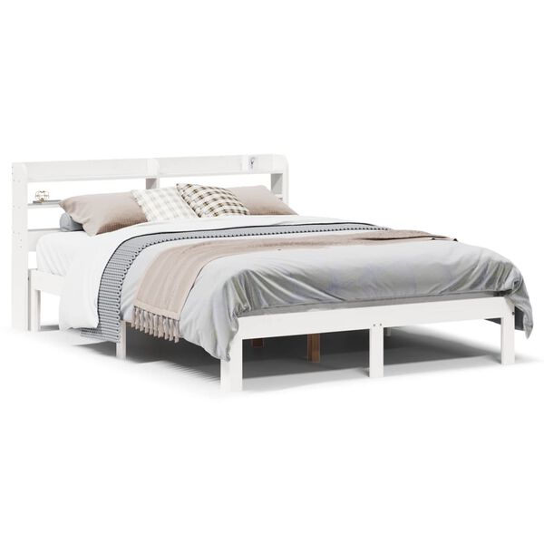 vidaXL Bed Frame with Headboard without Mattress White 150x200 cm King Size