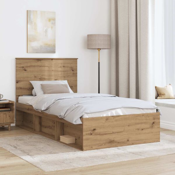 vidaXL Bed Frame Artisian Oak 100 x 200 cm Solid Pine Wood