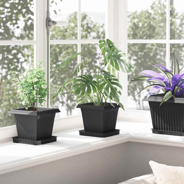 vidaXL Square Flower Pot 6 pcs Black 16 x 16 x 14 cm Plastic
