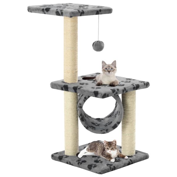 vidaXL Cat Tree with Sisal Scratching Posts 65 cm Grey Paw Print