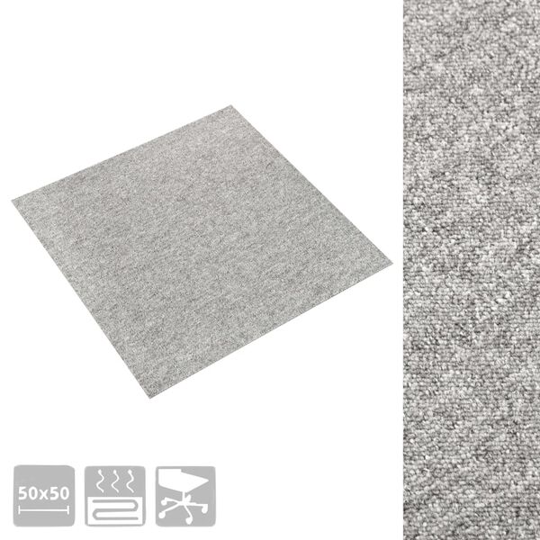 vidaXL Carpet Floor Tiles 20 pcs 5 m² 50x50 cm Light Grey