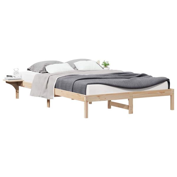 vidaXL Bed Frame with Side Tables Natural 140 x 220 cm Solid Pine Wood