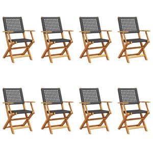 vidaXL Folding Garden Chairs 8 pcs Black Poly Rattan and Solid Wood