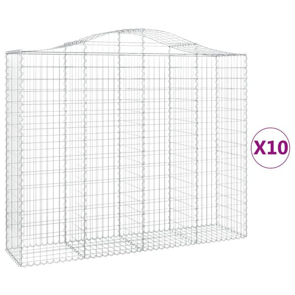 vidaXL Arched Gabion Baskets 10 pcs 200x50x160/180 cm Galvanised Iron