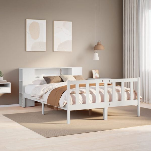 vidaXL Bookcase Bed without Mattress White 120x190 cm Small Double Solid Wood Pine