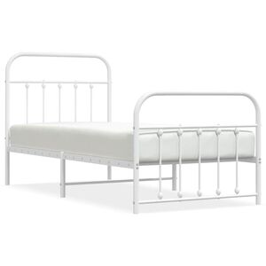vidaXL Metal Bed Frame without Mattress with Footboard White 90x200cm
