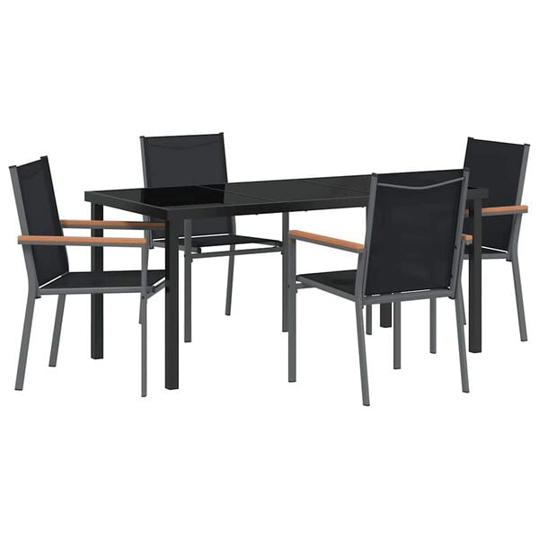 vidaXL Garden Dining Set 5 pcs Black Powder-coated Steel