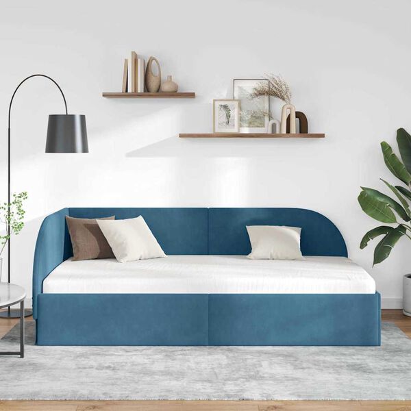 vidaXL Corner Bed Frame with Headboard Blue 80 cm x 200 cm Velvet
