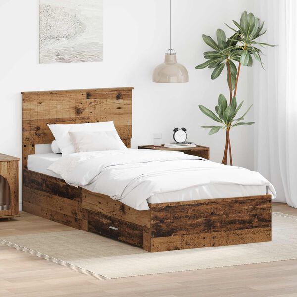 vidaXL Bed Frame with Headboard Old Wood 90 x 190 cm Engineered Wood