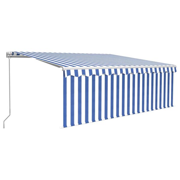 vidaXL Manual Retractable Awning with Blind&LED 4x3m Blue&White