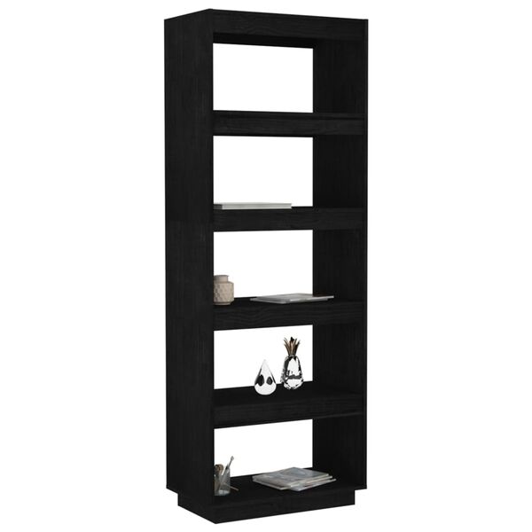 vidaXL Book Cabinet/Room Divider Black 60x35x167 cm Solid Pinewood