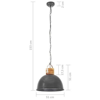vidaXL Industrial Hanging Lamp Grey Round 51 cm E27 Solid Mango Wood