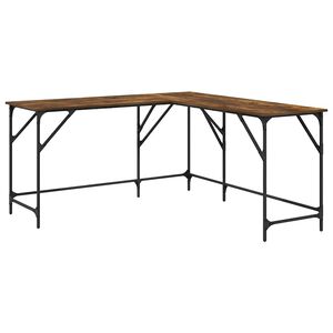 vidaXL Desk Smoked Oak 149x149x75 cm Engineered Wood