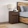 vidaXL Bedside Cabinet with LED Lights Brown Oak Engineered Wood