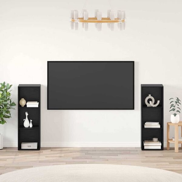 vidaXL TV Cabinet Set 2 pcs Black Oak 107 x 35 x 37 cm Engineered Wood