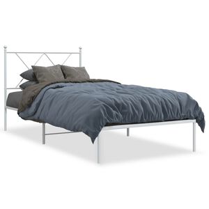 vidaXL Metal Bed Frame without Mattress with Headboard White 90x200cm