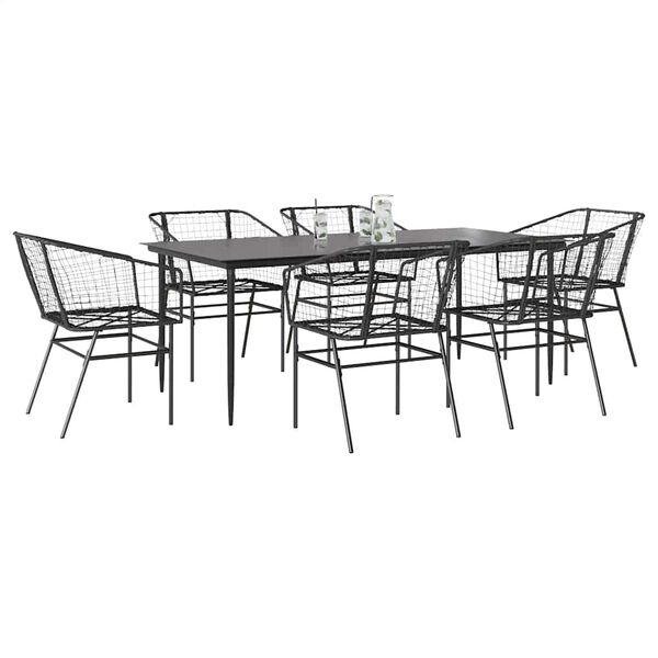 vidaXL 7 Piece Garden Dining Set Black Poly Rattan Glass