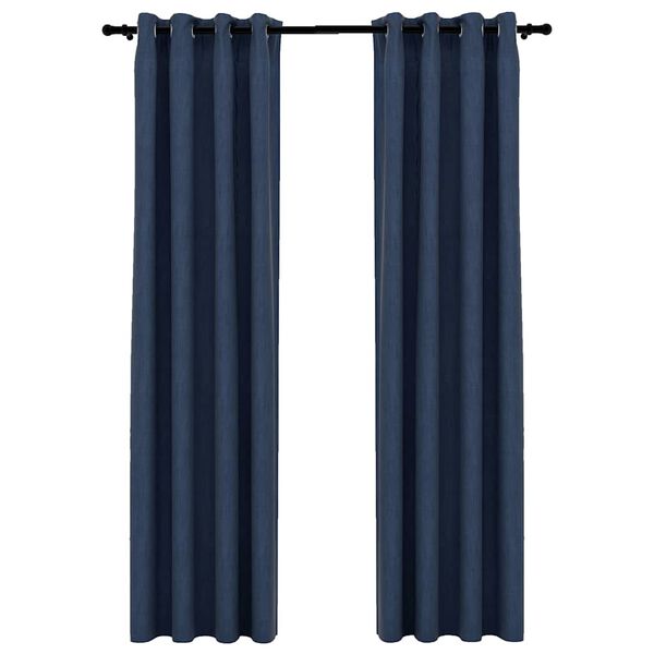vidaXL Linen-Look Blackout Curtains with Grommets 2 pcs Blue 140x245cm