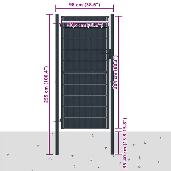 vidaXL Fence Gate PVC and Steel 100x204 cm Anthracite