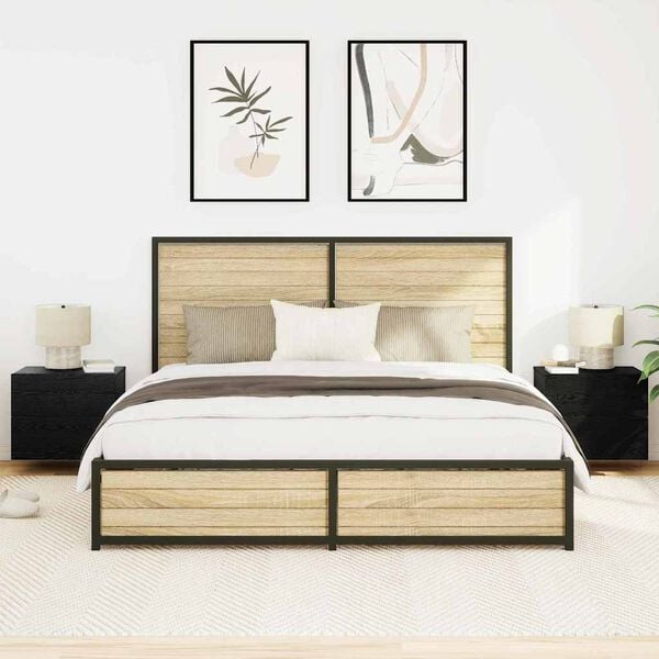 vidaXL Bedside Cabinet 2 pcs Black Oak 50 x 39 x 41 cm Engineered Wood