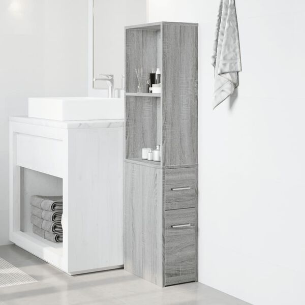 vidaXL Narrow Bathroom Cupboard with Wheels Grey Sonoma Engineered Wood