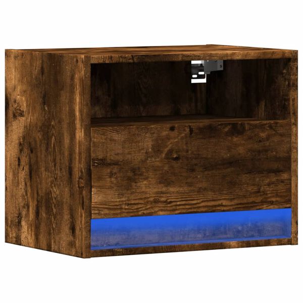 vidaXL Wall-mounted Bedside Cabinet with LED Lights Smoked Oak