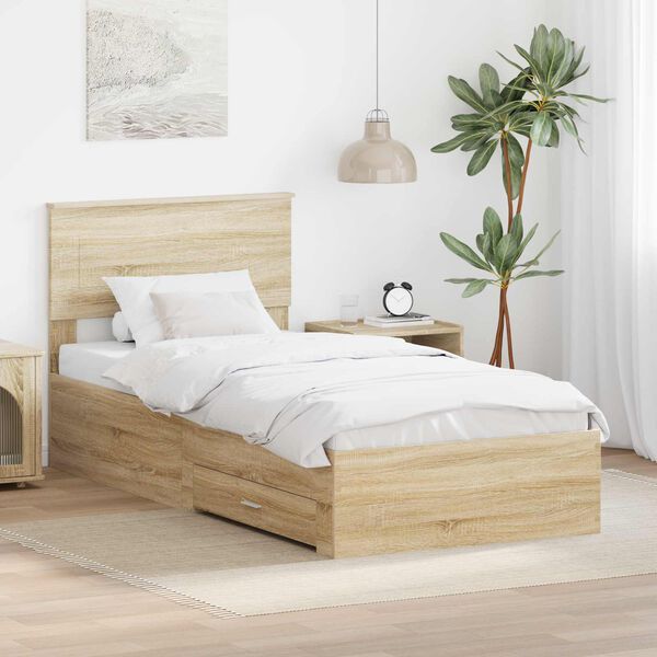 vidaXL Bed Frame with Headboard Sonoma Oak 90 x 200 cm Engineered Wood