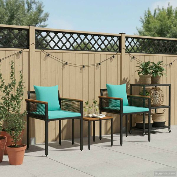 vidaXL Outdoor Furniture Set 3 pcs Black and Turquoise PE Rattan