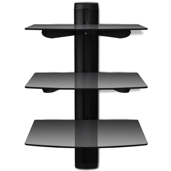 vidaXL 3-tier Wall Mounted Glass DVD Shelf Black