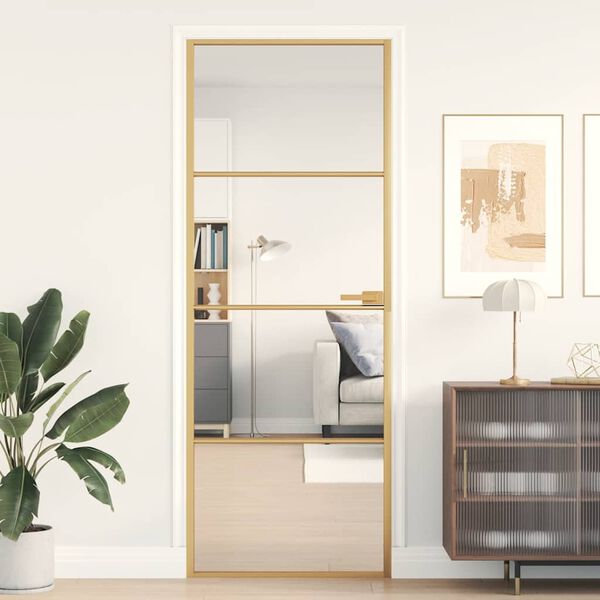 vidaXL Interior Door Slim Golden 76x201.5 cm Tempered Glass and Aluminium