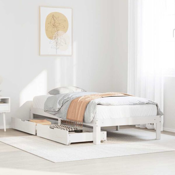 vidaXL Bed Frame with Drawers without Mattress White 75x190 cm Small Single