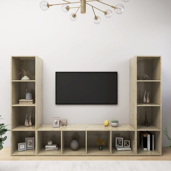 vidaXL TV Cabinets 3 pcs Sonoma Oak 142.5x35x36.5 cm Engineered Wood