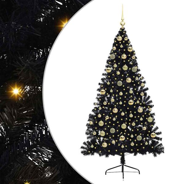 vidaXL Artificial Pre-lit Christmas Tree Black 180 cm PVC