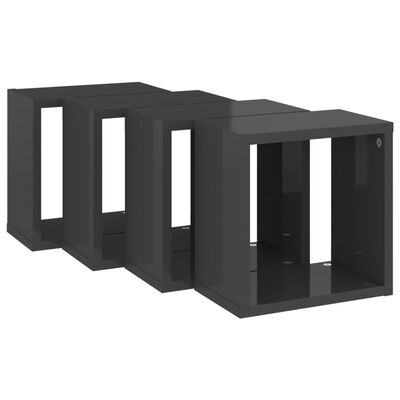 vidaXL Wall Cube Shelves 4 pcs High Gloss Grey 26x15x26 cm
