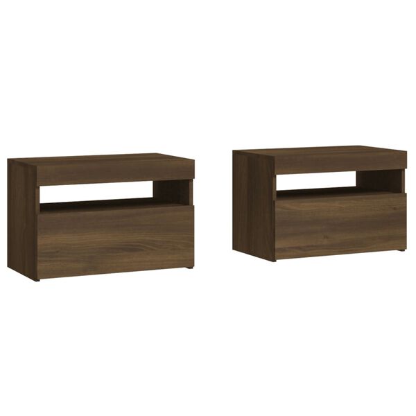 vidaXL Bedside Cabinets 2 pcs with LED Lights Brown Oak 60x35x40 cm