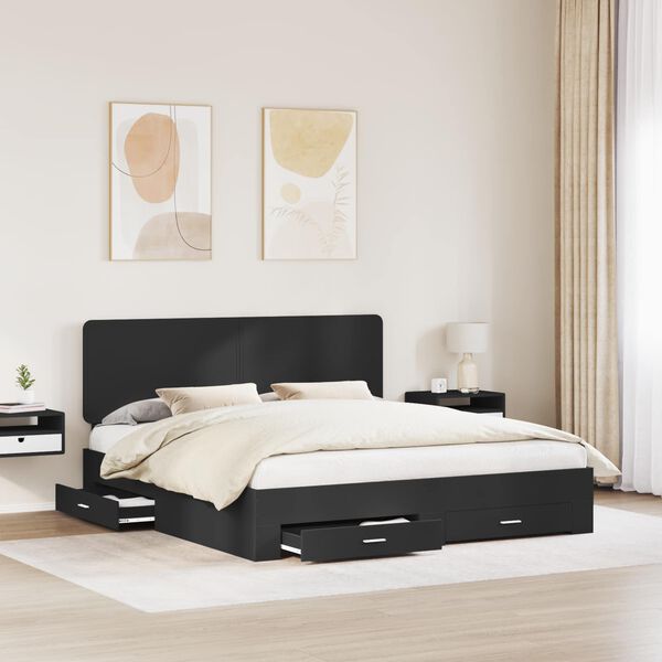 vidaXL Bed Frame with Headboard Black 200 x 200 cm Engineered Wood