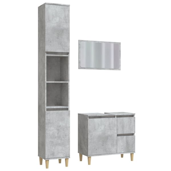 vidaXL 3 Piece Bathroom Furniture Set Concrete Grey Engineered Wood