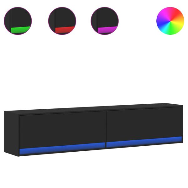 vidaXL TV Wall Cabinet with LED Black 180x31x38 cm