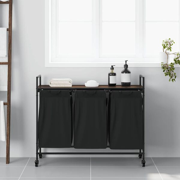 vidaXL Laundry Basket 3 Compartments with Wheels Brown Oak