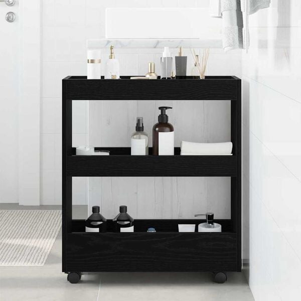 vidaXL Narrow Storage Trolley Black Oak 60 x 18 x 70 cm