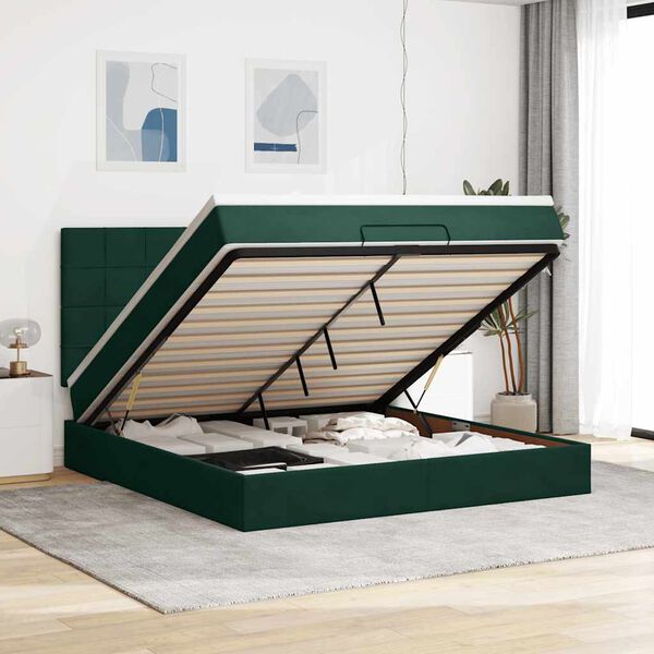 vidaXL Ottoman Bed with Mattresses Dark Green 180x200cm Velvet